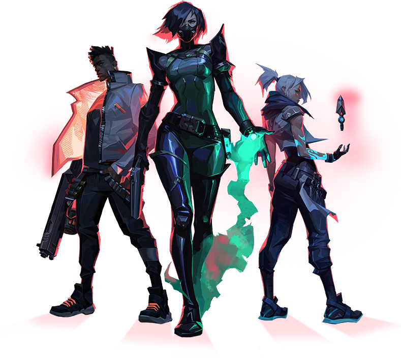 A picture of the valorant agents Phoenix, Viper and Jett.